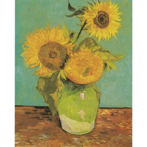 Vase With Three Sunflowers White Modern Wood Framed Art Print by Van Gogh, Vincent