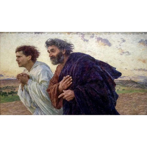 Disciples Peter and John Rushing To The Sepulcherthe Morning of The Resurrection Black Modern Wood Framed Art Print with Double Matting by Burnand, Eugene