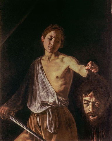 David With The Head of Goliath Black Ornate Wood Framed Art Print with Double Matting by Caravaggio