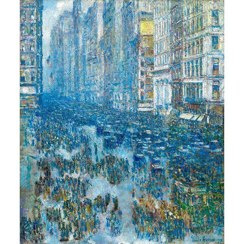 Fifth Avenue, 1919 Gold Ornate Wood Framed Art Print with Double Matting by Hassam, Childe