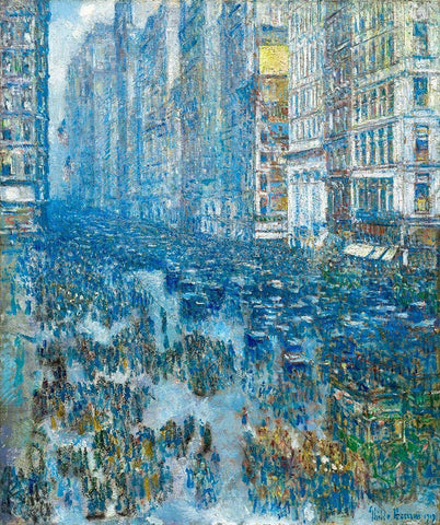 Fifth Avenue, 1919 Black Ornate Wood Framed Art Print with Double Matting by Hassam, Childe