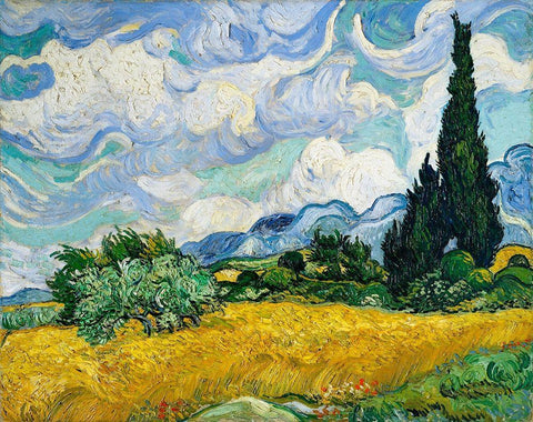 Wheat Field with Cypresses (1889) Black Ornate Wood Framed Art Print with Double Matting by Van Gogh, Vincent