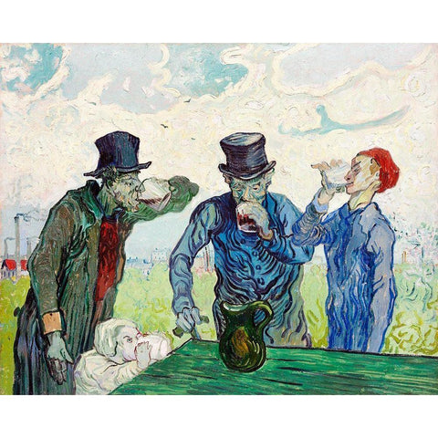 The Drinkers (1890) White Modern Wood Framed Art Print by Van Gogh, Vincent