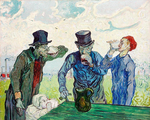 The Drinkers (1890) Black Ornate Wood Framed Art Print with Double Matting by Van Gogh, Vincent