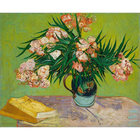 Oleanders (1888) White Modern Wood Framed Art Print by Van Gogh, Vincent