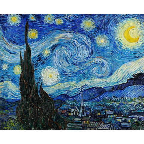 The Starry Night (1889) Gold Ornate Wood Framed Art Print with Double Matting by Van Gogh, Vincent