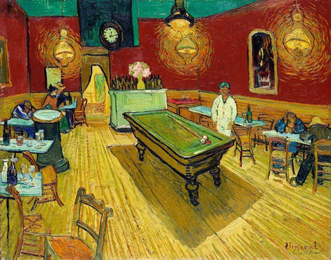 Le cafe de nuit (The Night Cafe) (1888) White Modern Wood Framed Art Print with Double Matting by Van Gogh, Vincent