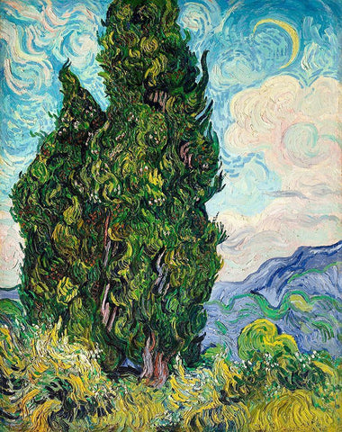 Cypresses (1889) Black Ornate Wood Framed Art Print with Double Matting by Van Gogh, Vincent