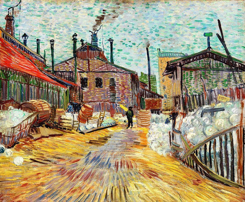 The Factory (1887) White Modern Wood Framed Art Print with Double Matting by Van Gogh, Vincent