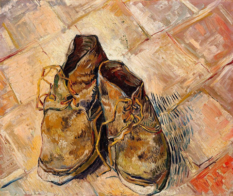 Shoes (1888) White Modern Wood Framed Art Print with Double Matting by Van Gogh, Vincent