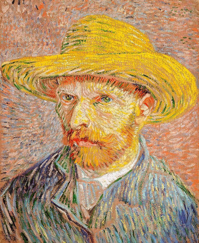 Self-Portrait with a Straw Hat (1887)Â  White Modern Wood Framed Art Print with Double Matting by Van Gogh, Vincent