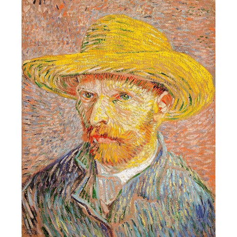 Self-Portrait with a Straw Hat (1887)Â  Black Modern Wood Framed Art Print with Double Matting by Van Gogh, Vincent