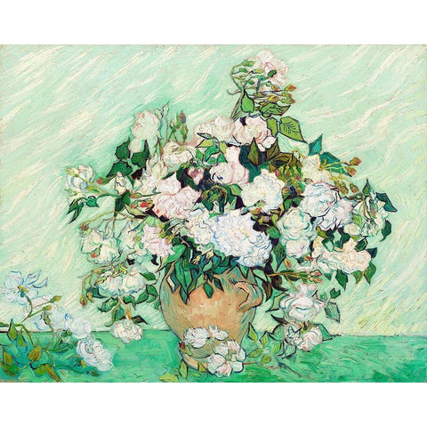 Roses (1890) Black Modern Wood Framed Art Print with Double Matting by Van Gogh, Vincent