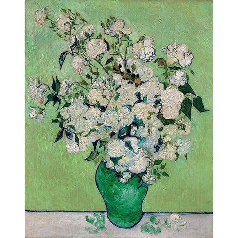 Roses (1890) White Modern Wood Framed Art Print by Van Gogh, Vincent