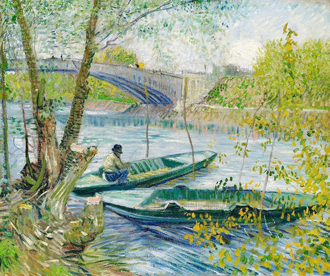 Fishing in Spring, the Pont de Clichy (Asnieres) (1887) Black Ornate Wood Framed Art Print with Double Matting by Van Gogh, Vincent