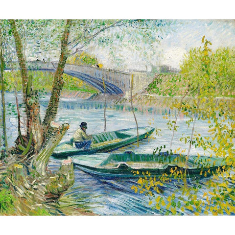 Fishing in Spring, the Pont de Clichy (Asnieres) (1887) White Modern Wood Framed Art Print by Van Gogh, Vincent