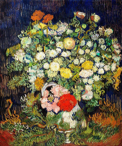 Bouquet of Flowers in a Vase (1890)Â  White Modern Wood Framed Art Print with Double Matting by Van Gogh, Vincent