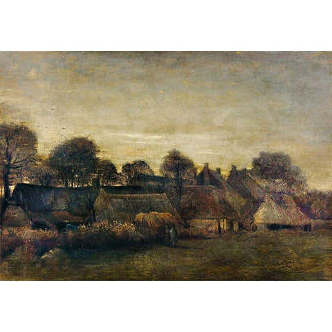 Farming Village at Twilight (1884) White Modern Wood Framed Art Print by Van Gogh, Vincent