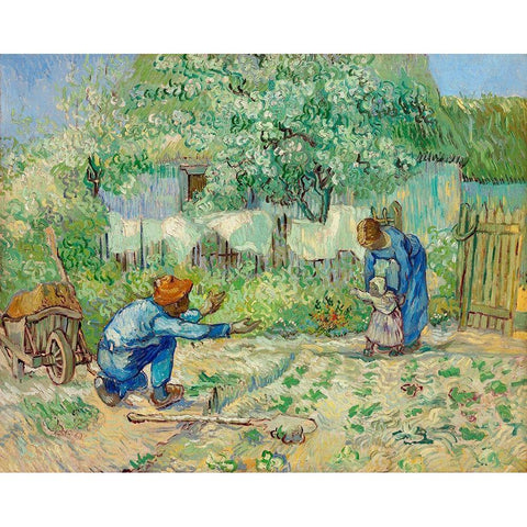 First Steps, after Millet (1890) Black Modern Wood Framed Art Print by Van Gogh, Vincent