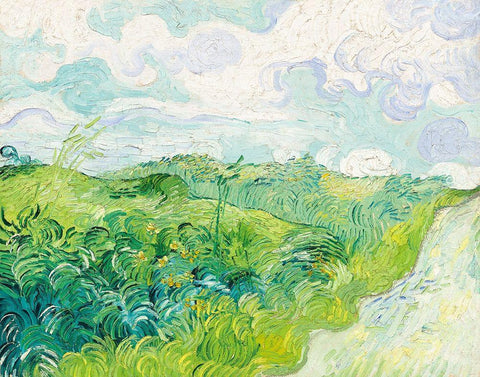 Green Wheat Fields, Auvers (1890)Â  Black Ornate Wood Framed Art Print with Double Matting by Van Gogh, Vincent