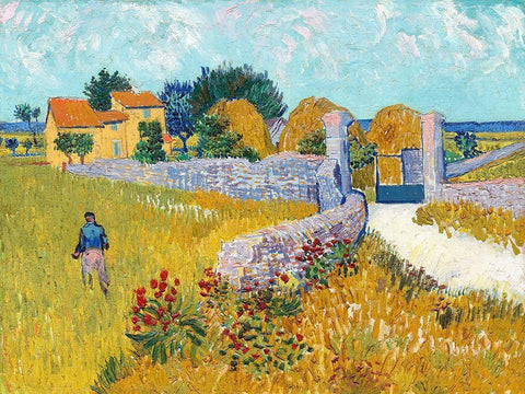 Farmhouse in Provence (1888) White Modern Wood Framed Art Print with Double Matting by Van Gogh, Vincent