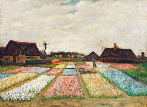 Flower Beds in Holland (1883) Black Ornate Wood Framed Art Print with Double Matting by Van Gogh, Vincent