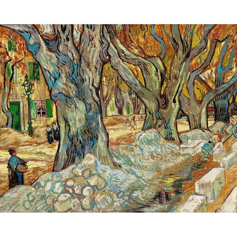 The Large Plane Trees (Road Menders at Saint-RÃ©my) (1889)Â  White Modern Wood Framed Art Print by Van Gogh, Vincent