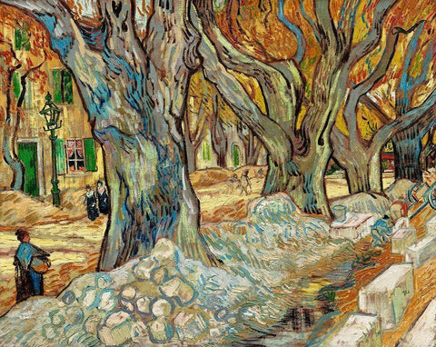 The Large Plane Trees (Road Menders at Saint-RÃ©my) (1889)Â  Black Ornate Wood Framed Art Print with Double Matting by Van Gogh, Vincent