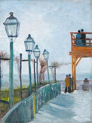 Terrace and Observation Deck at the Moulin de Blute-Fin, Montmartre (1887) Black Ornate Wood Framed Art Print with Double Matting by Van Gogh, Vincent