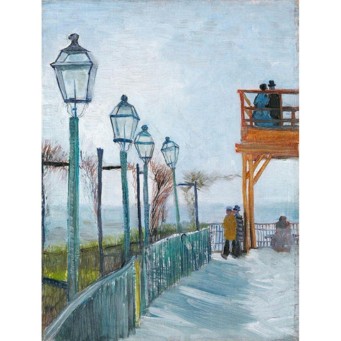 Terrace and Observation Deck at the Moulin de Blute-Fin, Montmartre (1887) White Modern Wood Framed Art Print by Van Gogh, Vincent