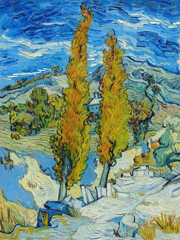 The Poplars at Saint-Remy (1889) White Modern Wood Framed Art Print with Double Matting by Van Gogh, Vincent