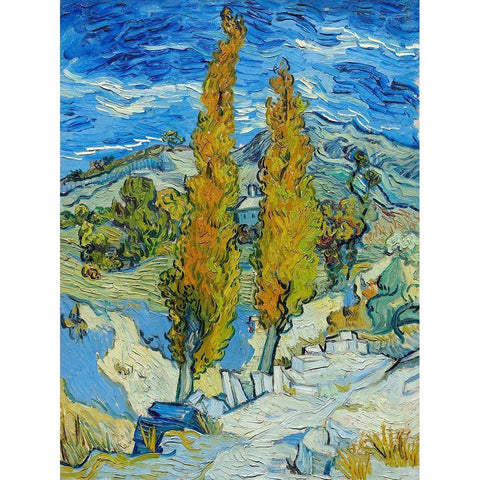 The Poplars at Saint-Remy (1889) Gold Ornate Wood Framed Art Print with Double Matting by Van Gogh, Vincent
