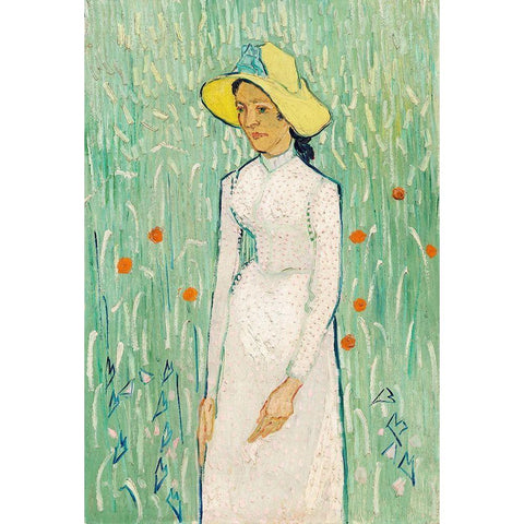 Girl in White (1890) Gold Ornate Wood Framed Art Print with Double Matting by Van Gogh, Vincent