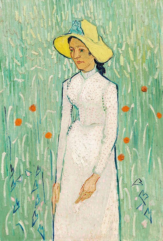 Girl in White (1890) Black Ornate Wood Framed Art Print with Double Matting by Van Gogh, Vincent