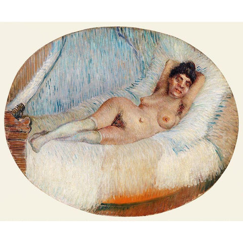 Reclining Nude (Femme nue Ã©tendue sur un lit) (1887) Gold Ornate Wood Framed Art Print with Double Matting by Van Gogh, Vincent