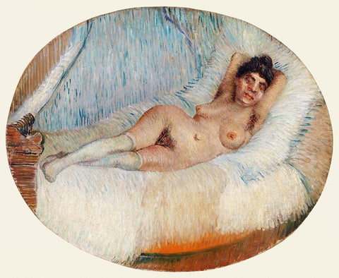 Reclining Nude (Femme nue Ã©tendue sur un lit) (1887) Black Ornate Wood Framed Art Print with Double Matting by Van Gogh, Vincent