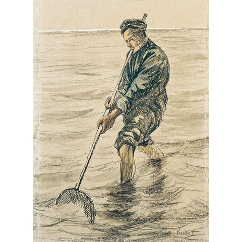 The Shell Fisherman (Schelpenvisser, 1863â€“1890) White Modern Wood Framed Art Print by Van Gogh, Vincent