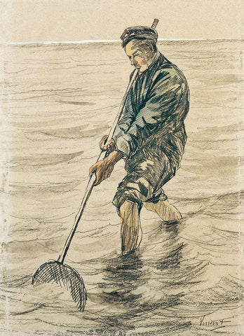 The Shell Fisherman (Schelpenvisser, 1863â€“1890) White Modern Wood Framed Art Print with Double Matting by Van Gogh, Vincent