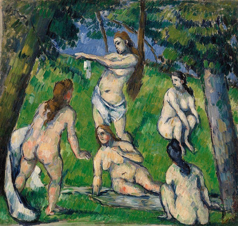 Five Bathers (Cinq baigneuses) (ca. 1877â€“1878) Black Ornate Wood Framed Art Print with Double Matting by Cezanne, Paul