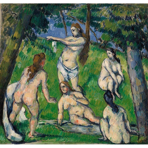 Five Bathers (Cinq baigneuses) (ca. 1877â€“1878) Black Modern Wood Framed Art Print with Double Matting by Cezanne, Paul