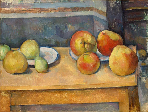 Still Life with Apples and Pears White Modern Wood Framed Art Print with Double Matting by Cezanne, Paul