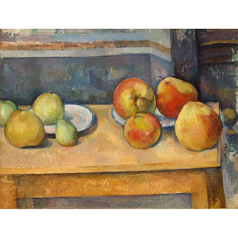 Still Life with Apples and Pears White Modern Wood Framed Art Print by Cezanne, Paul