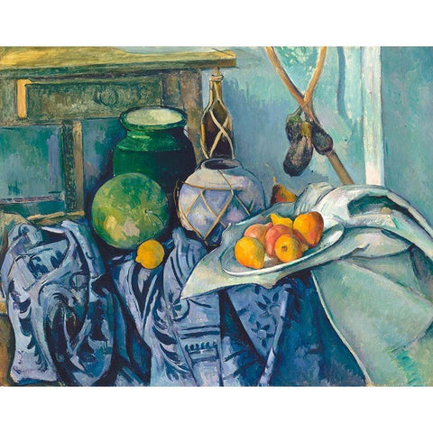 Still Life with Apples Black Modern Wood Framed Art Print with Double Matting by Cezanne, Paul