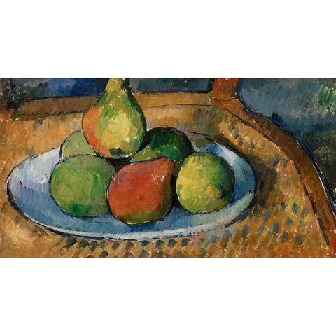 Plate of Fruit on a Chair White Modern Wood Framed Art Print by Cezanne, Paul