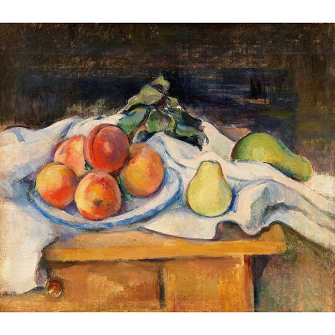 Fruit on a Table Gold Ornate Wood Framed Art Print with Double Matting by Cezanne, Paul