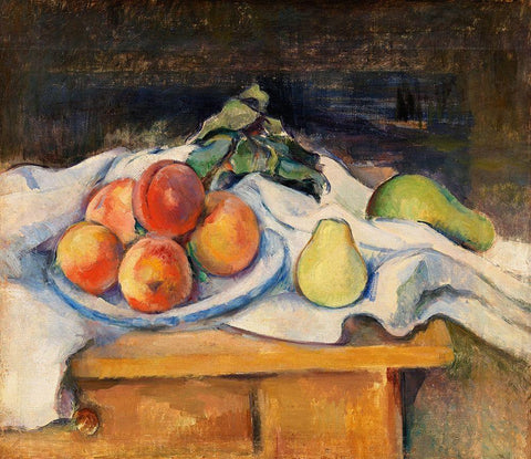 Fruit on a Table White Modern Wood Framed Art Print with Double Matting by Cezanne, Paul