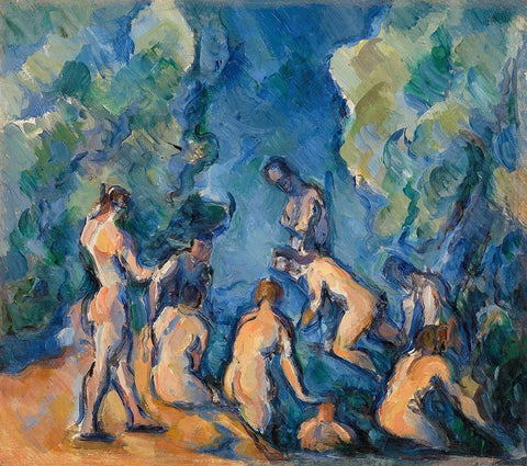 Bathers Black Ornate Wood Framed Art Print with Double Matting by Cezanne, Paul