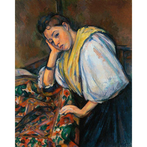 Young Italian Woman at a Table White Modern Wood Framed Art Print by Cezanne, Paul