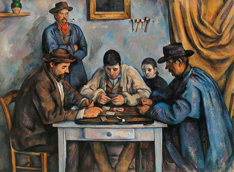 The Card Players White Modern Wood Framed Art Print with Double Matting by Cezanne, Paul