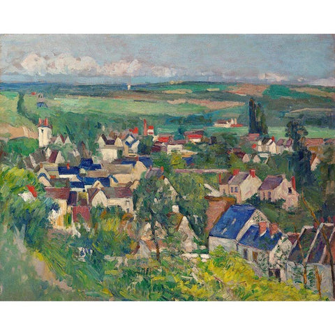 Auvers, Panoramic View Black Modern Wood Framed Art Print with Double Matting by Cezanne, Paul